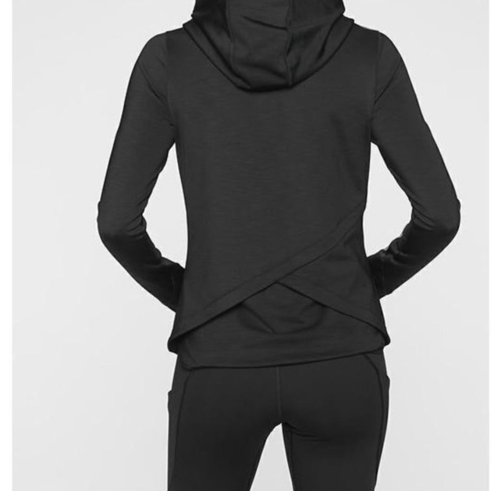 Athleta Boot Camp Hooded Space Dye Black Cross Back Pullover Jacket
